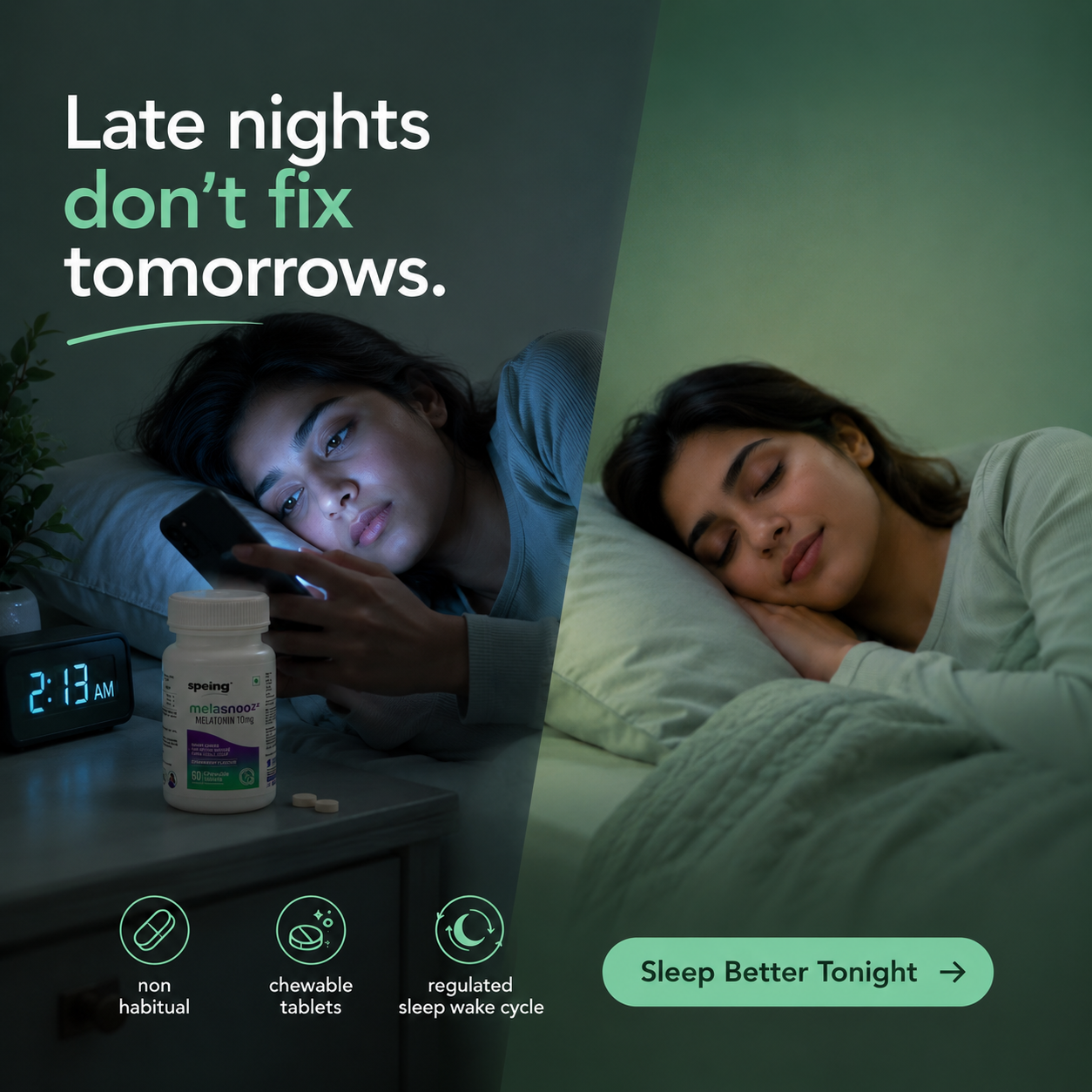 MelasnooZZ 10 mg Chewable Melatonin Tablets - for Restful Deep Sleeps