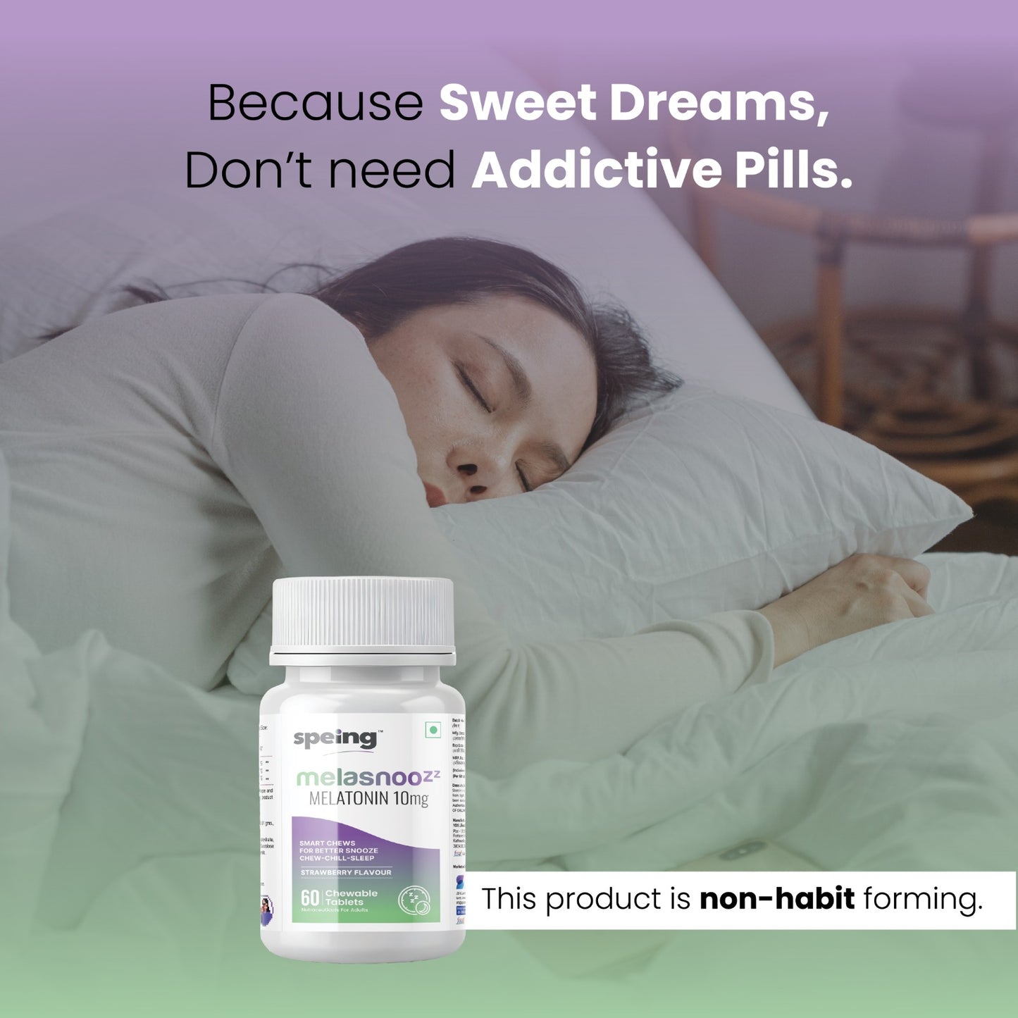 MelasnooZZ 10 mg Chewable Melatonin Tablets - for Restful Deep Sleeps